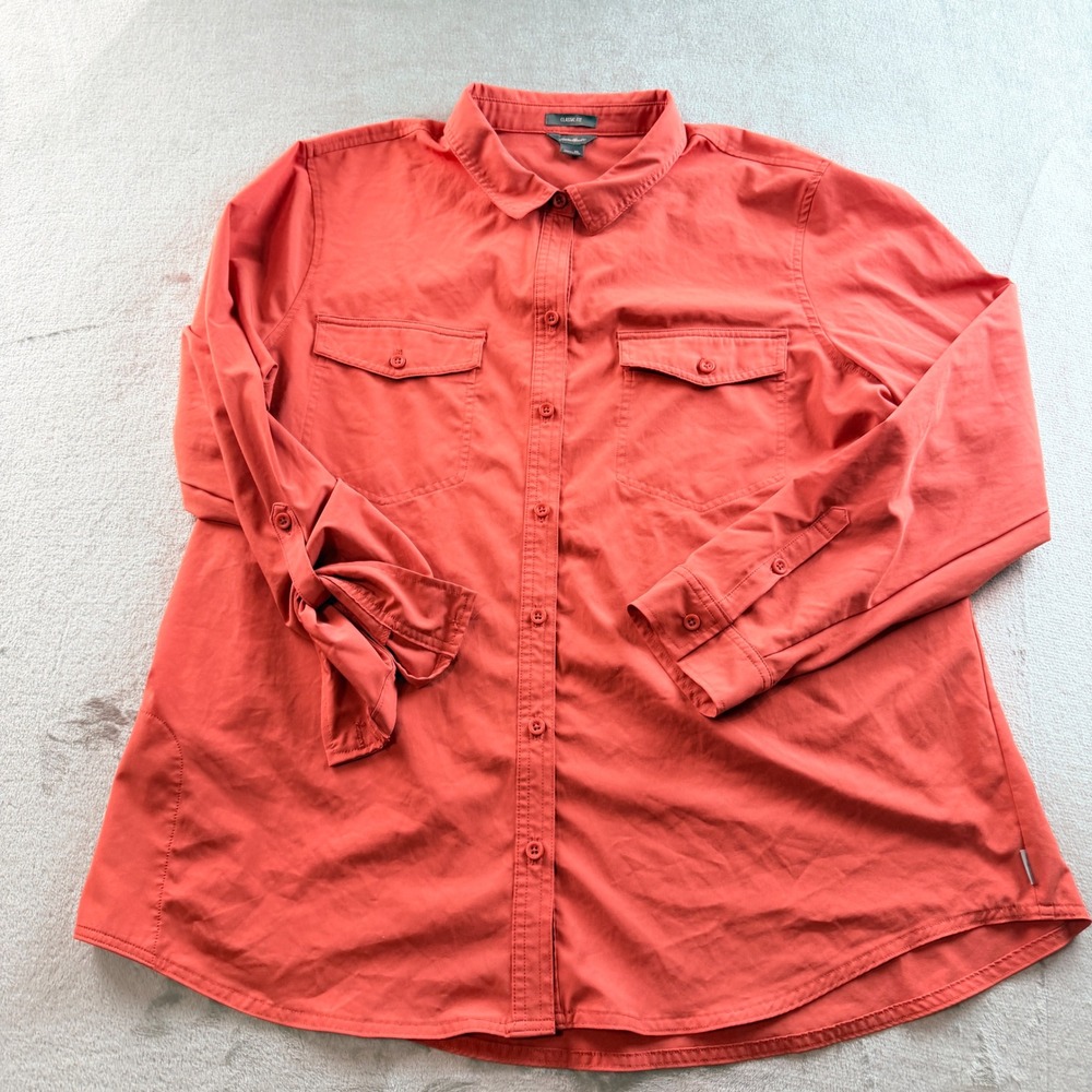 Eddie Bauer Women's XL Departure Shirt Red Coral Classic Fit Button Up Hiking